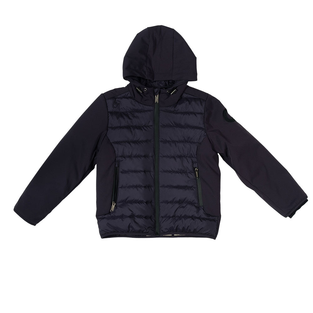 
Short down jacket from the Bikkembergs Children's Clothing Line, with hood and rubberized zip cl...