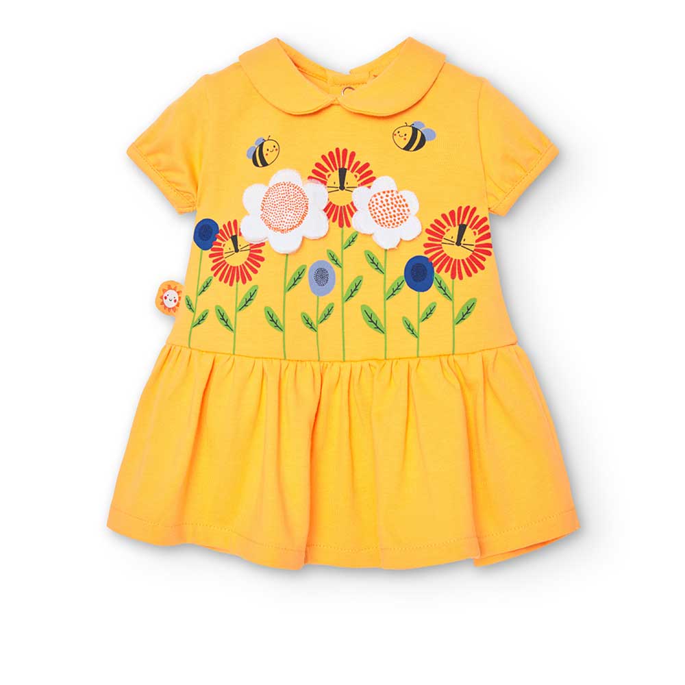 
Dress from the Boboli Girls' Clothing Line, with round collar, colored prints and fabric applica...