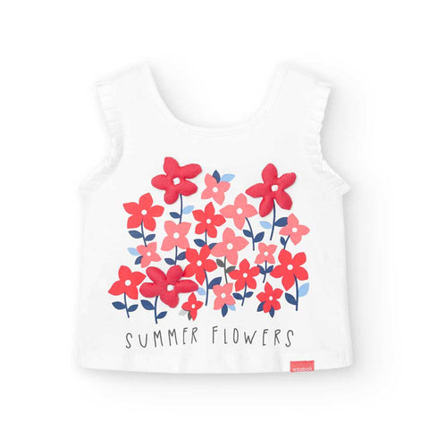Maglietta bianca con stampa floreale colorata per bambina.