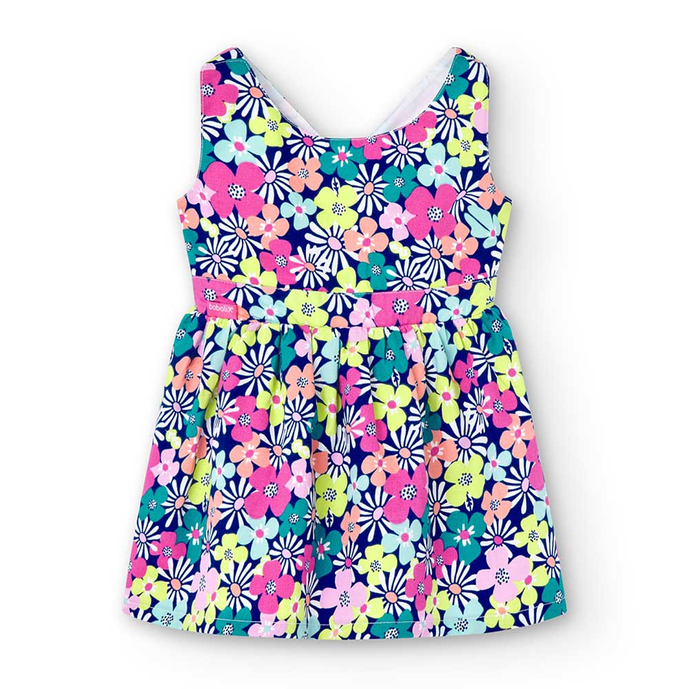 
Satin dress from the Boboli Girls' Clothing Line, with multicolor floral pattern. straps crossed...