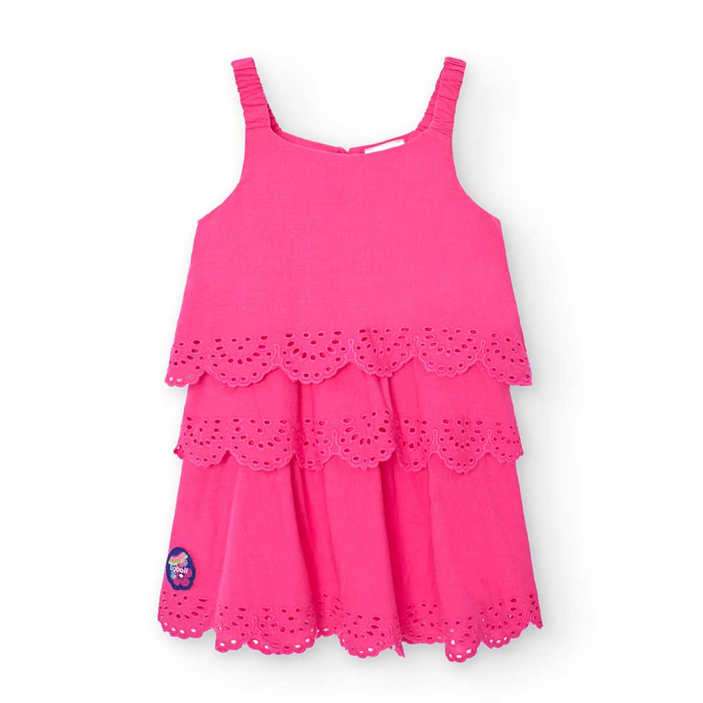 
Dress with straps from the Boboli Girls' Clothing Line, with perforated fabric flounces on the b...