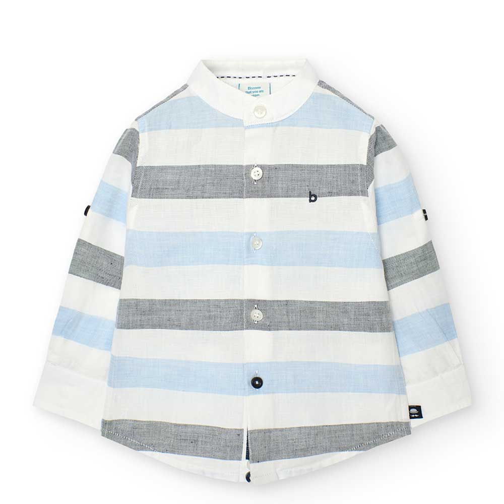 
Shirt from the Boboli children's clothing line, in linen with a striped pattern, mandarin collar...