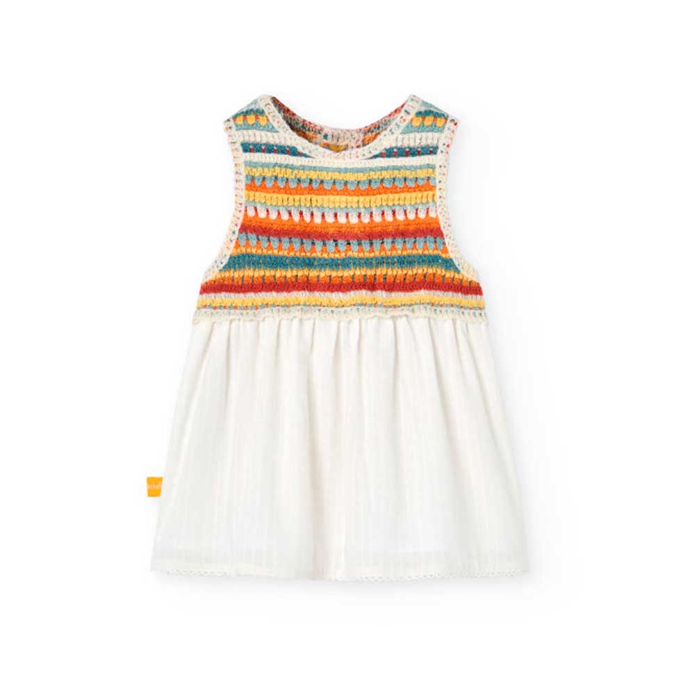 Dress from the Girls' Clothing Line Boboli, with a multicolored knitted upper part, button closur...