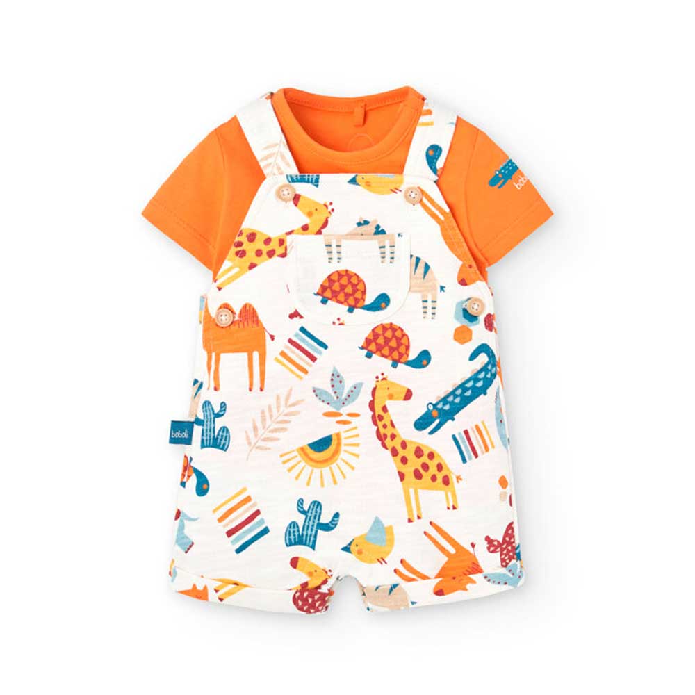 Salopette of the Children's Clothing Line Boboli, with a multicolor all-over pattern. Coordinated...