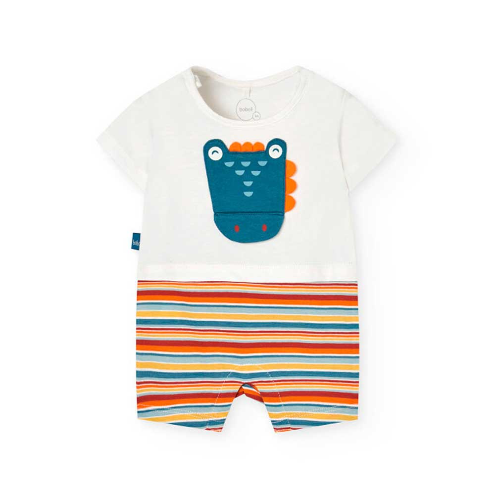 Boboli Baby Clothing Line romper, with an opening crocodile mouth. Snap buttons on the shoulder s...