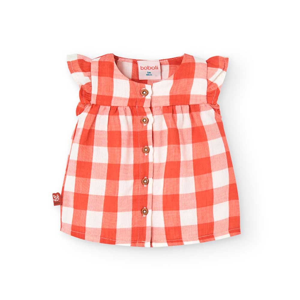 Dress from the Boboli Girls' Clothing Line, buttoned at the front, with a checked pattern and mat...