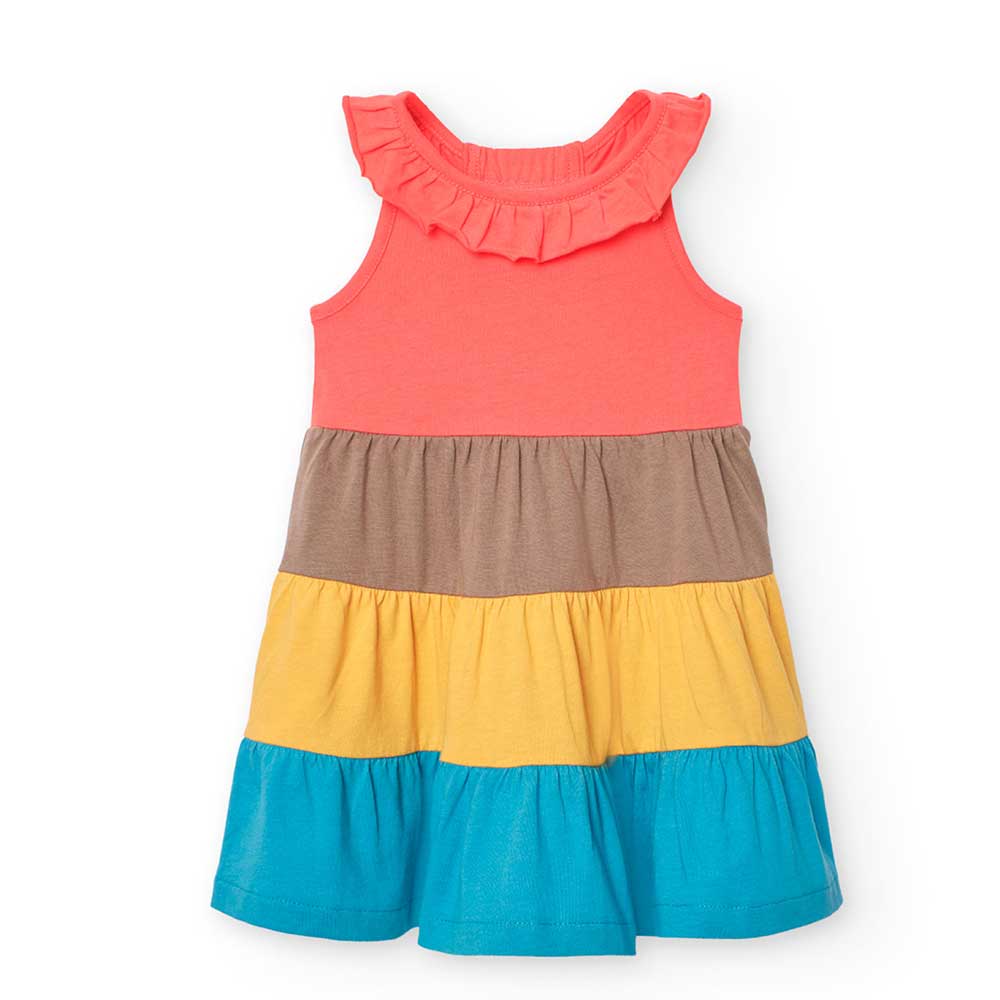 Little dress from the Boboli Girls' Clothing Line, made of jersey with wide multicolor stripes, m...