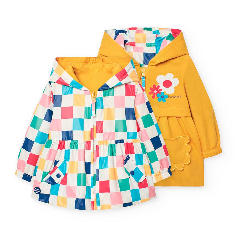 Reversible parka from the Boboli Girls' Clothing Line, with a patterned waterproof side and a sol...