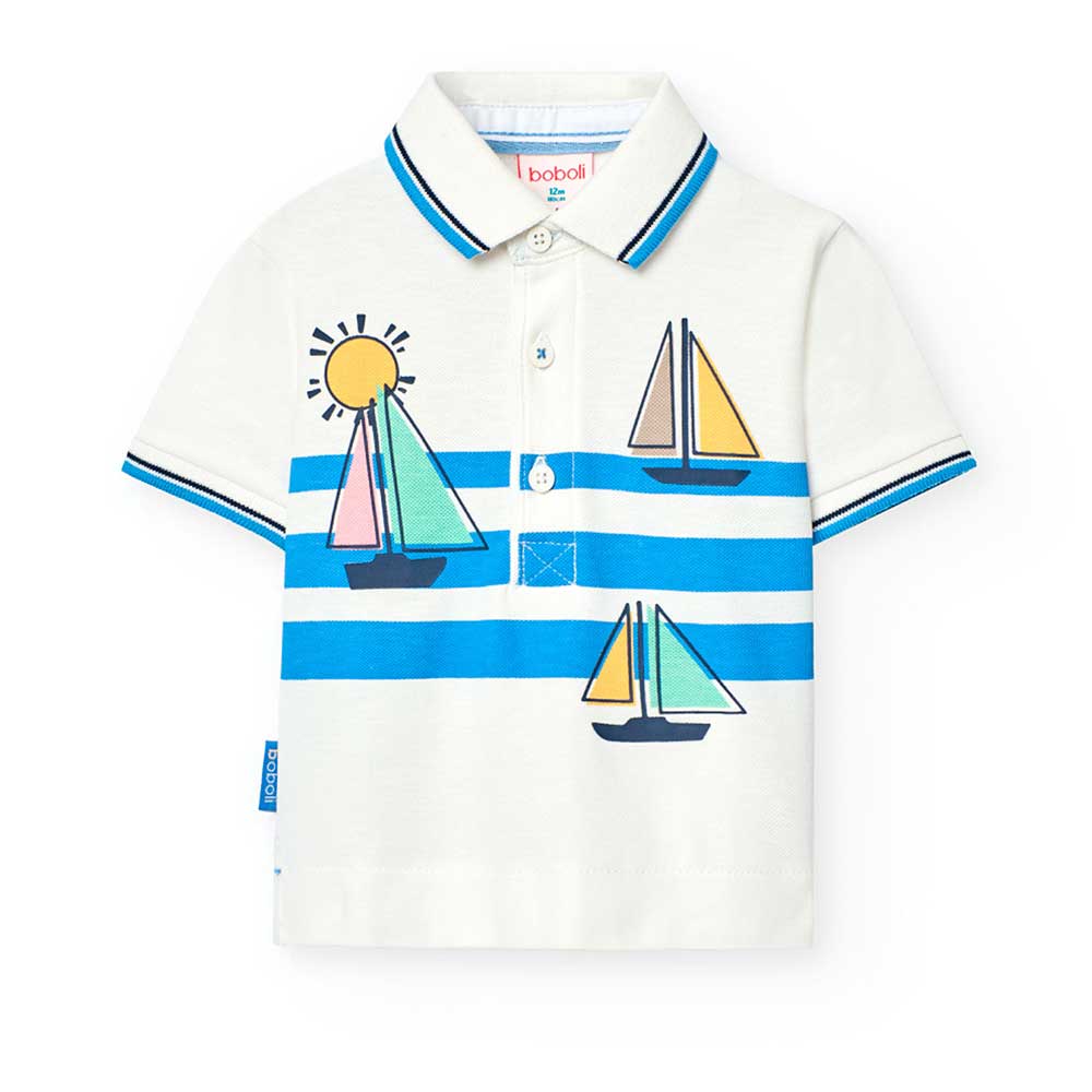 Polo of the Children's Clothing Line Boboli, in piqué, with a print on the front in soft colors.
...