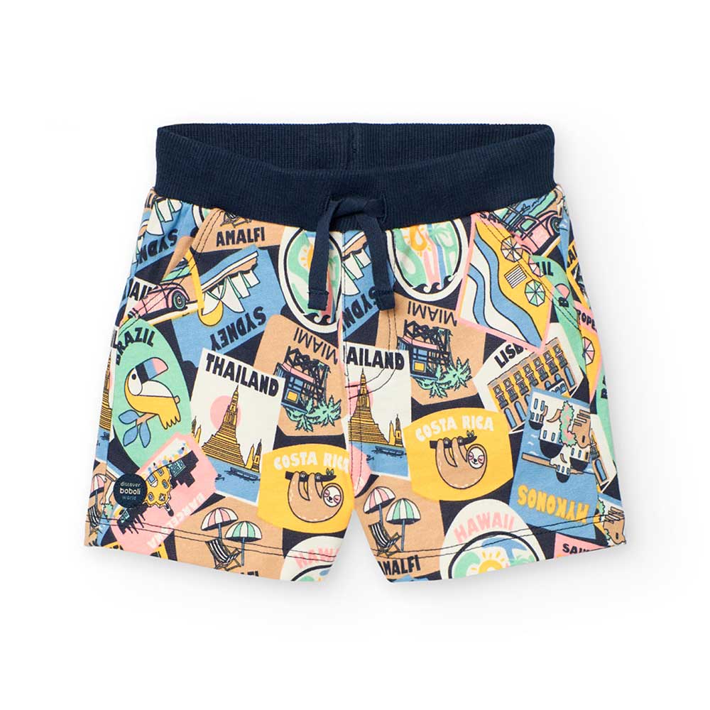Boboli Children's Clothing Line shorts, with an all-over holiday pattern, elastic waistband with ...