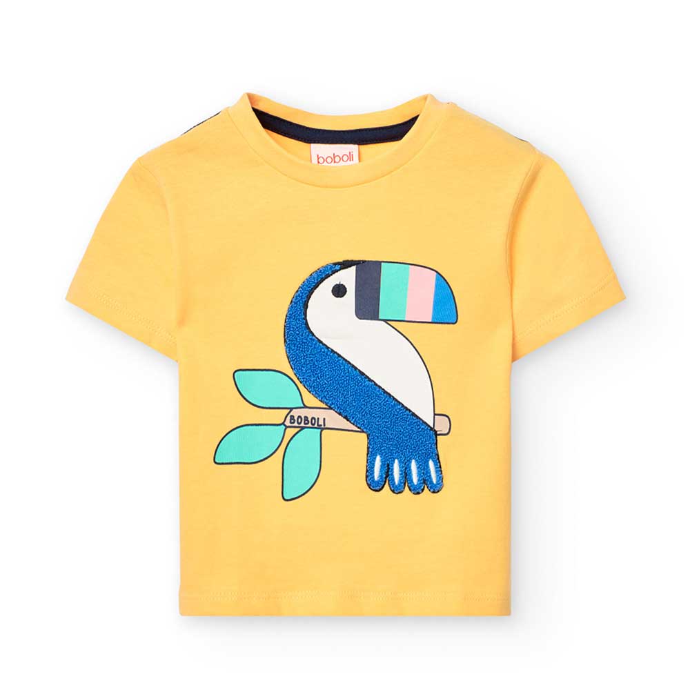 T-shirt from the Boboli Children's Clothing Line with colorful print on the front and knit applic...