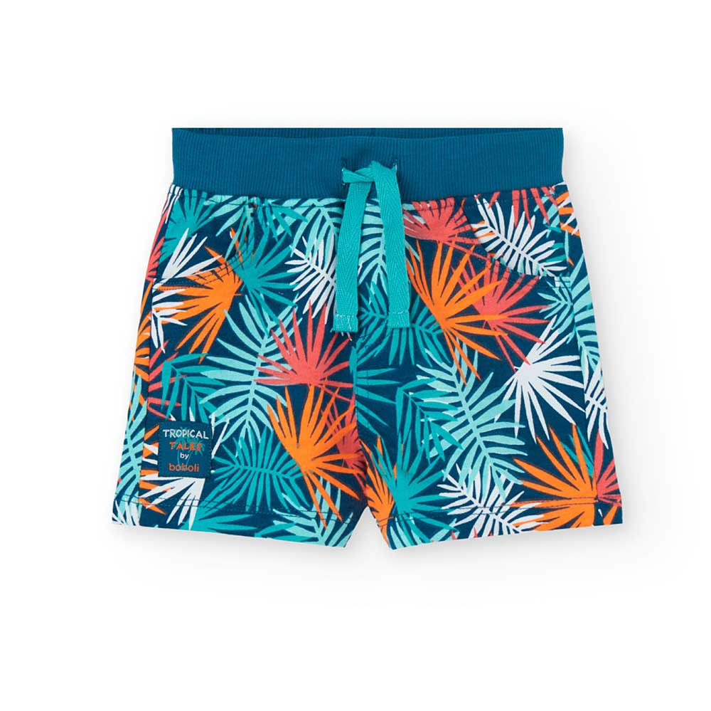 Soft Bermuda shorts from the Boboli Children's Clothing Line, with an all-over tropical pattern a...