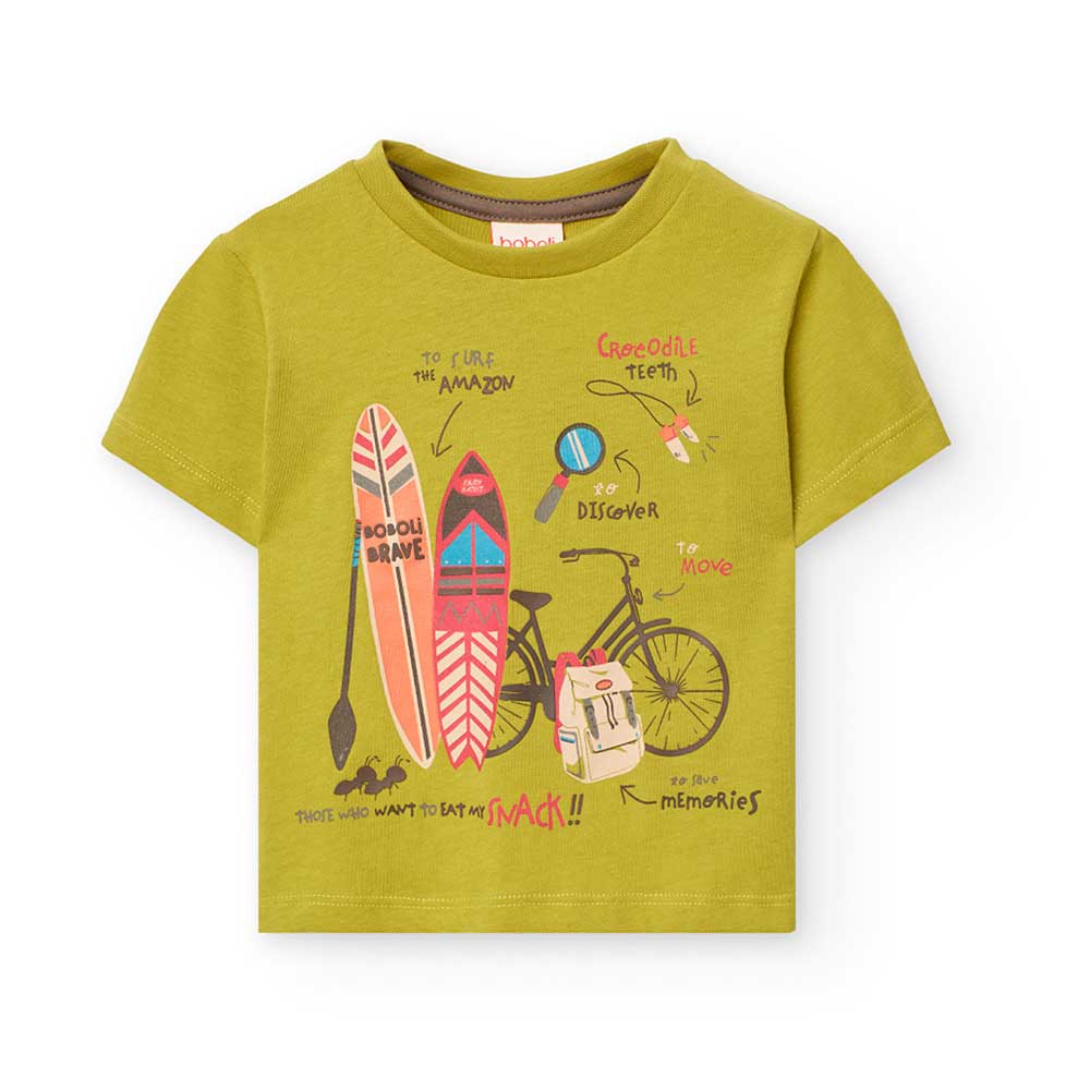 Boboli Children's Clothing Line T-shirt, with multicolor print on the front and embossed details....