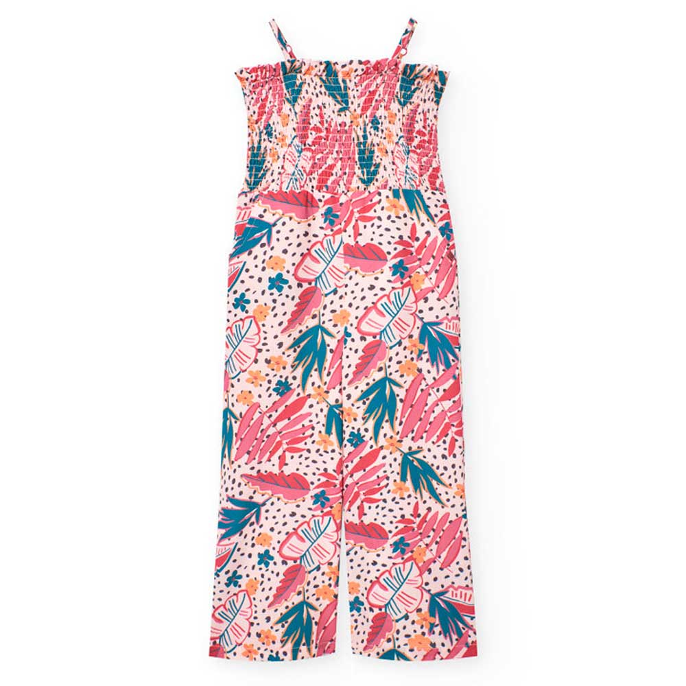 Long dress from the Boboli Girls' Clothing Line, in crepe fabric, with tropical pattern and elast...