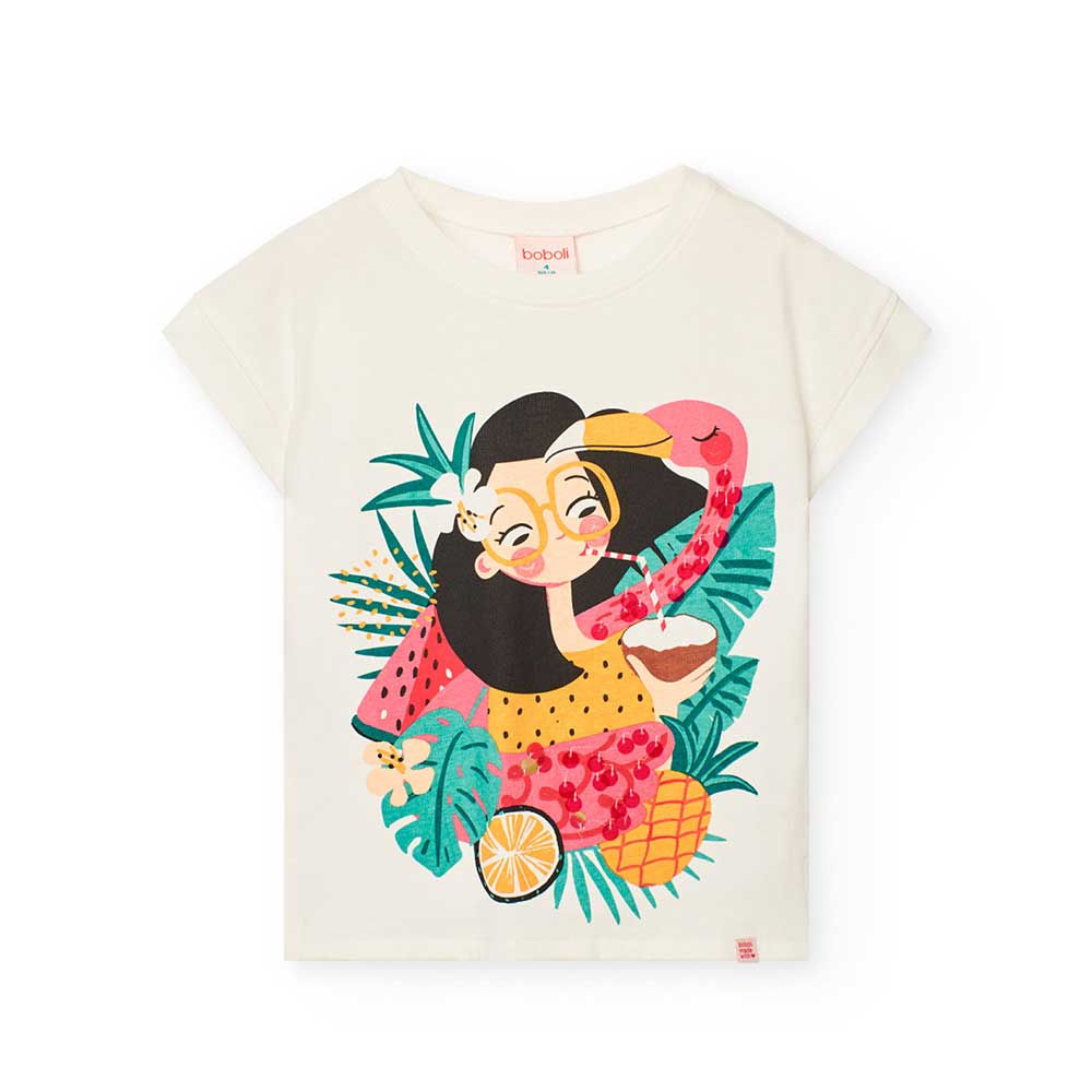 Boboli Girl's Clothing Line T-shirt, with a beautiful print on the front enriched with multicolor...