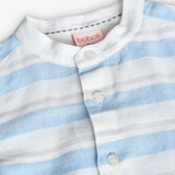 Camicia lino a righe - BOBOLI - Colore: Celeste - Stagione: Primavera-Estate
