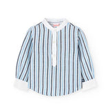 Camicia lino a righe - BOBOLI - Colore: Celeste - Stagione: Primavera-Estate