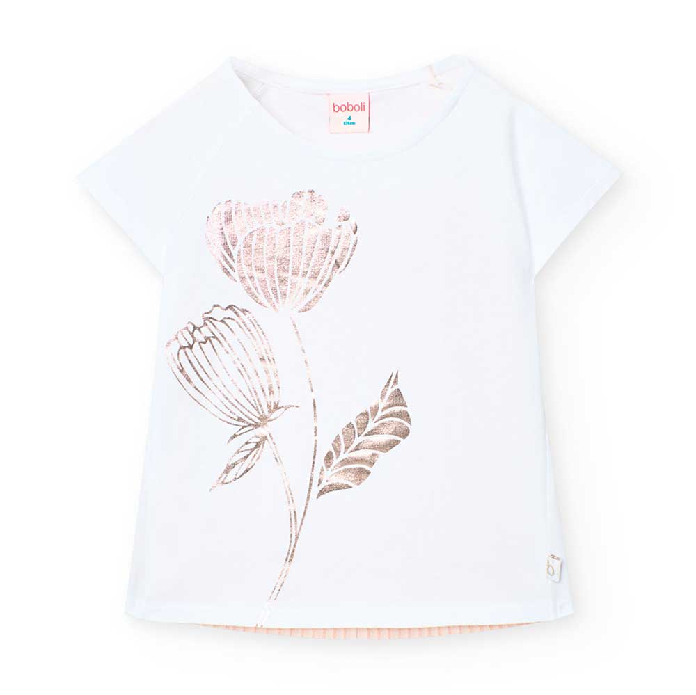 T-shirt of the Girls' Clothing Line Boboli, with an opening at the back and golden pleats. Front ...