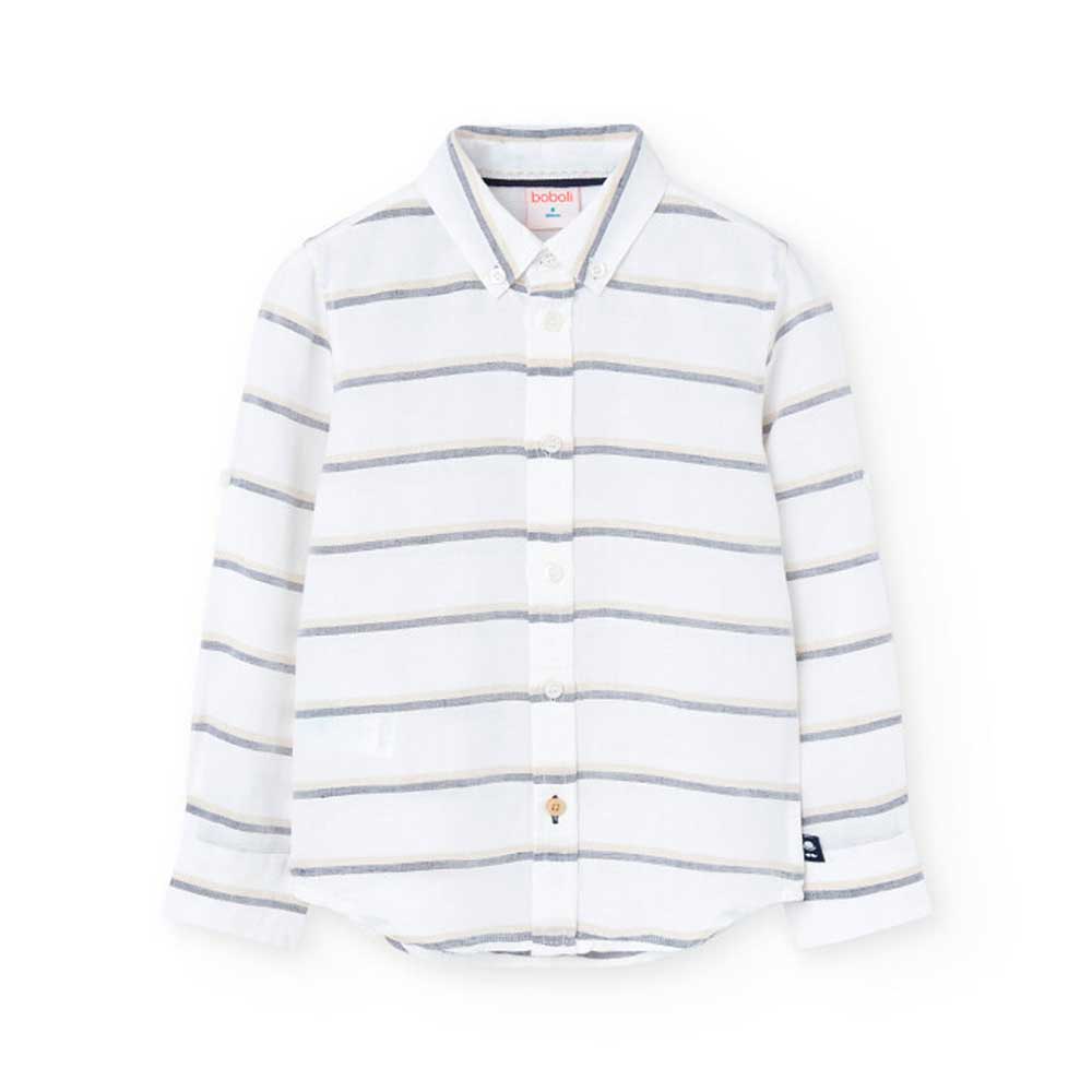 Long-sleeve linen shirt with a loop to fasten it. Striped pattern and button-down collar.

Compos...