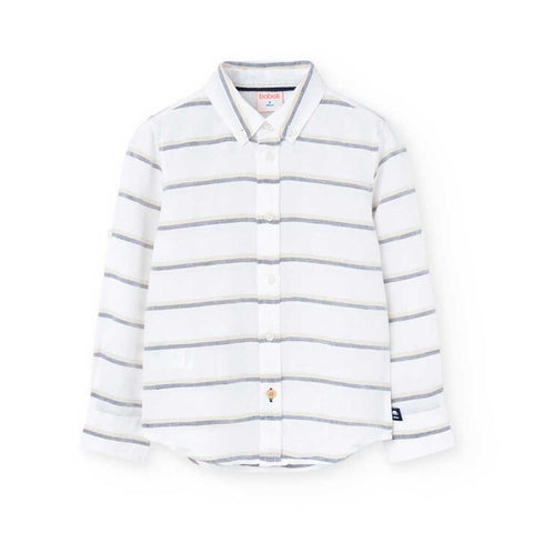 Camicia lino a righe - BOBOLI - Colore: Bianco - Stagione: Primavera-Estate