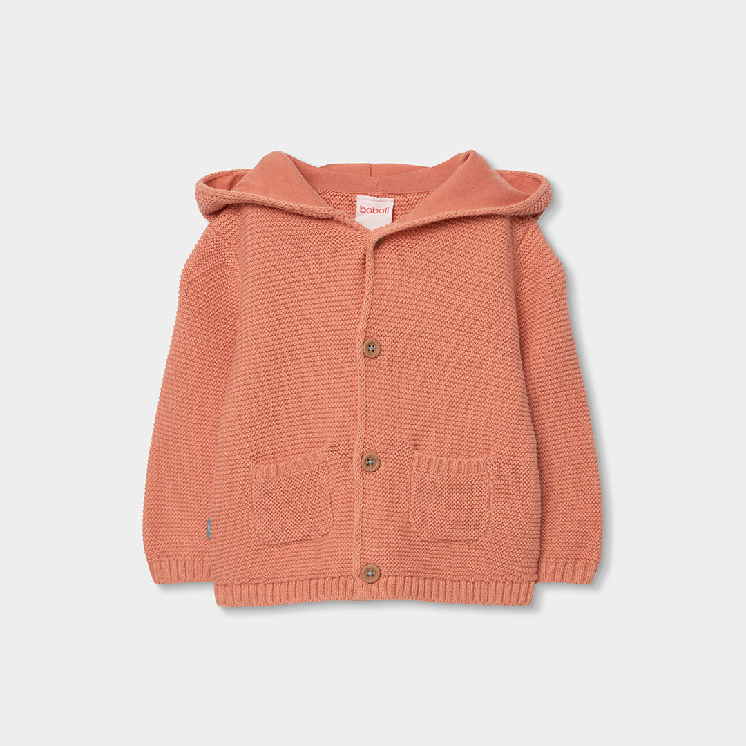 Cardigan from the Children's Clothing Line Boboli, with button closure and hood featuring a contr...
