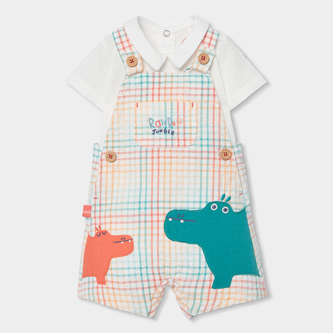 Overalls from the Children's Clothing Line Boboli, with a check pattern, and paired with a solid ...