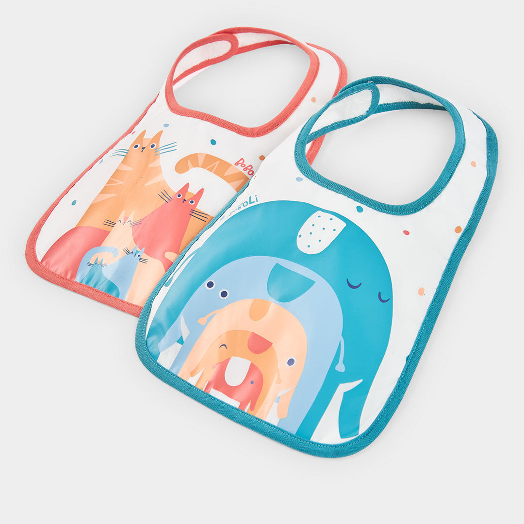 Set of two bibs from the Children's Clothing Line Boboli, featuring printed animals in bright col...
