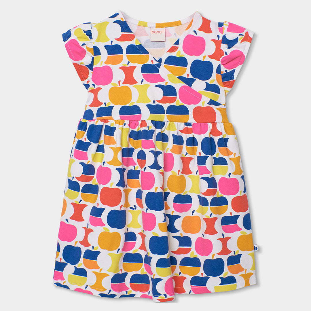 Dress from the Girls' Clothing Line Boboli, with a geometric pattern in strong colors and a cross...