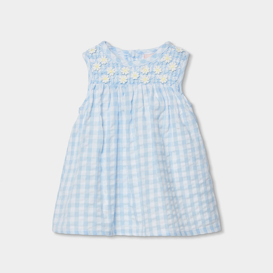 Sleeveless dress from the Children's Clothing Line Boboli, with a check pattern in soft colors, f...