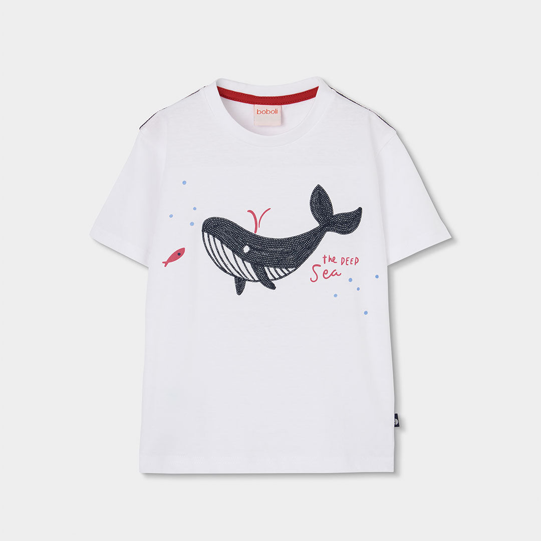 Boboli Children's Clothing Line T-shirt, solid color with embroidered whale in the center.Composi...