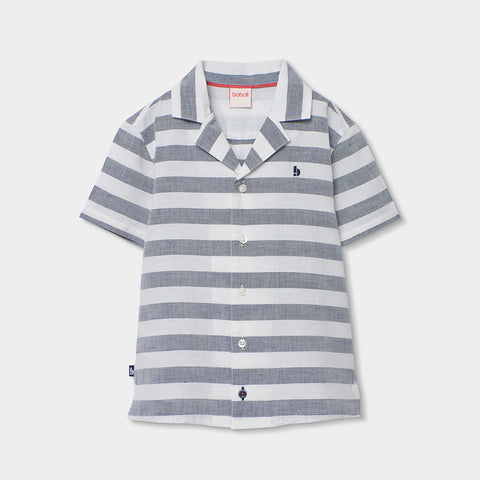 Camicia lino a righe - BOBOLI - Colore: Blu - Stagione: Primavera-Estate