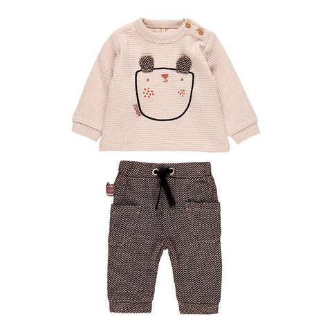 Completo due pezzi BOBOLI per bambino con maglioncino e pantaloni a righe.