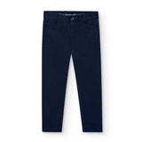 Pantaloni elasticizzati blu scuro per bambino, modello regolare e vita regolabile.