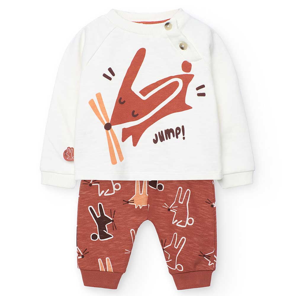 Complete two-piece set from the Children's Clothing Line Boboli, with soft pants with cuffs at th...