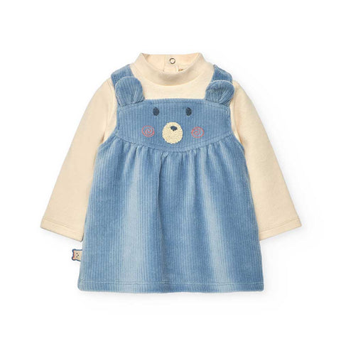 Abito in corduro per bambina, con dettagli di orsetto e maniche lunghe.