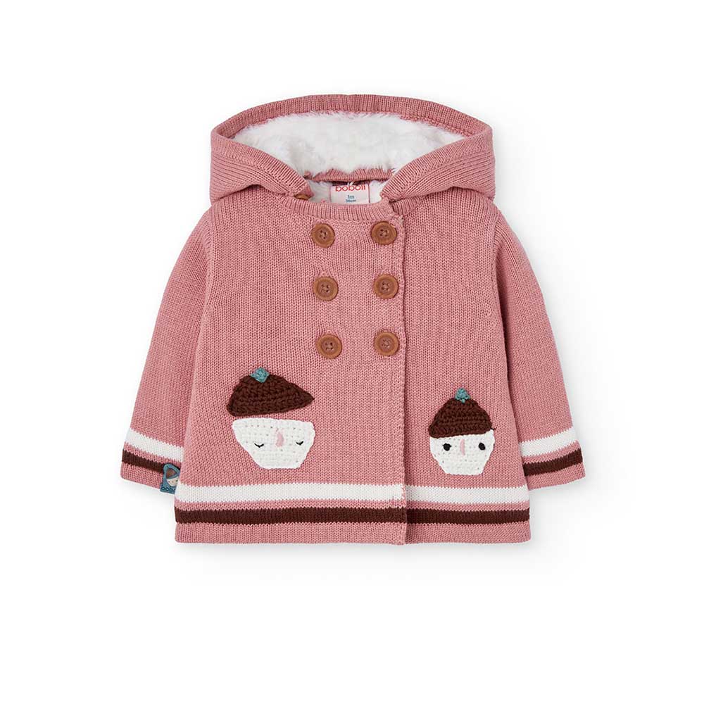 Double-breasted cardigan from the Boboli Girls' Clothing Line, with a removable hood, and fur ins...