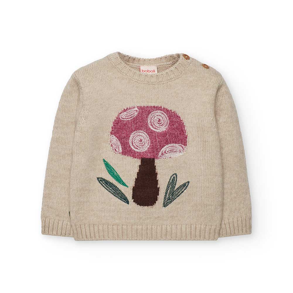 Sweater from the Boboli Girls' Clothing Line, with a contrasting colored mushroom embroidered in ...