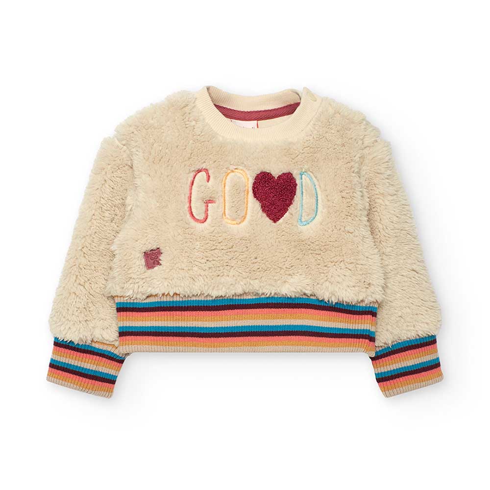 Short model sweatshirt from the Boboli Girls' Clothing Line, made of fur with striped elastic on ...
