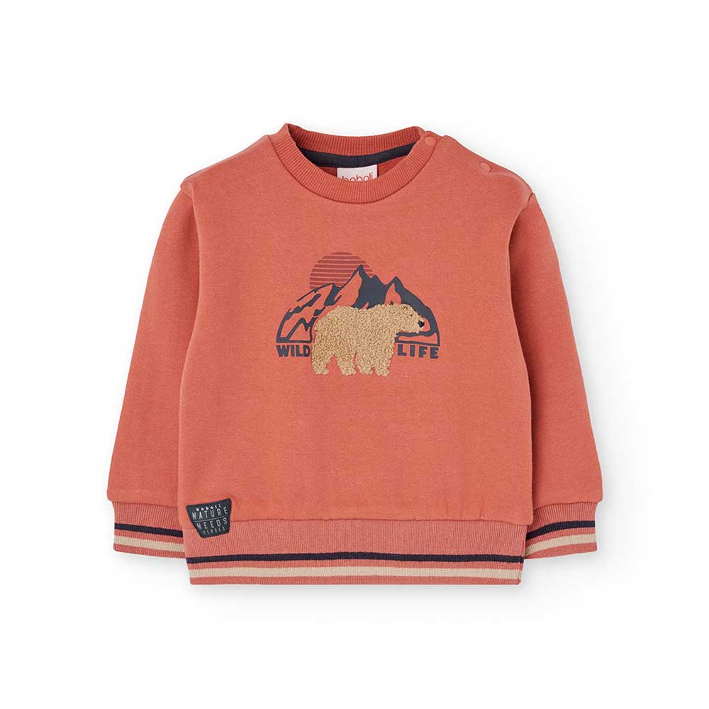 Sweatshirt from the Boboli Children's Clothing Line, with striped elastic finishes and print on t...
