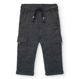 Pantaloni cargo lunghi colore grigio scuro con tasche laterali e coulisse in vita