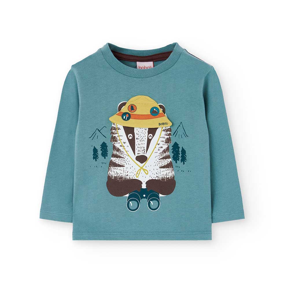 Long sleeve t-shirt from the Boboli Children's Clothing Line, featuring a cute raccoon print on t...
