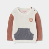 Maglione a maglia bianco con tasca grigia e maniche rosa per bambino Boboli