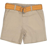 Bermuda beige con cintura arancione per bambini, dotati di tasche laterali.