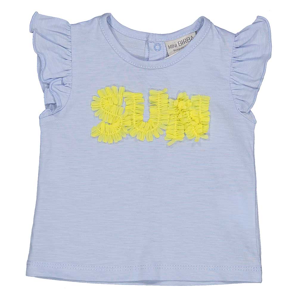 
T-shirt della Linea Abbigliamento Bambina Birba, con riccetti sulle spalline e applicazione di p...