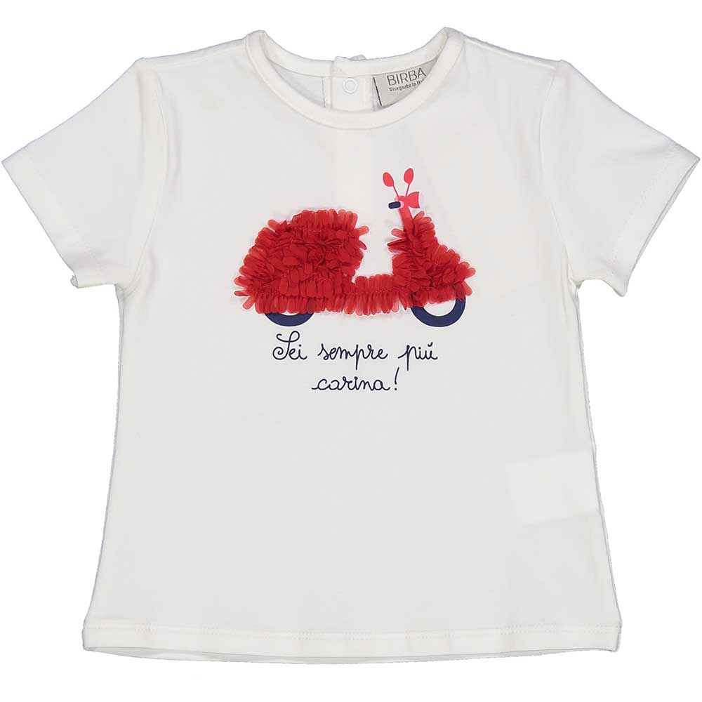 T-shirt from the Birba Girls' Clothing Line, with short sleeves and application of small fabric p...