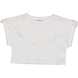 T-shirt cropped bianca con frange per bambina.