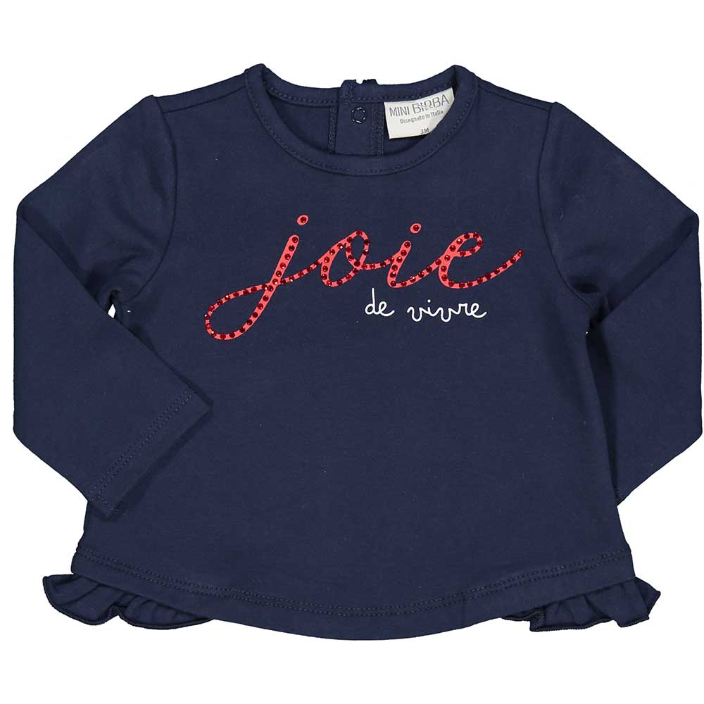 T-shirt from the Birba Girls' Clothing Line, with a contrasting color rhinestone inscription. 
Co...