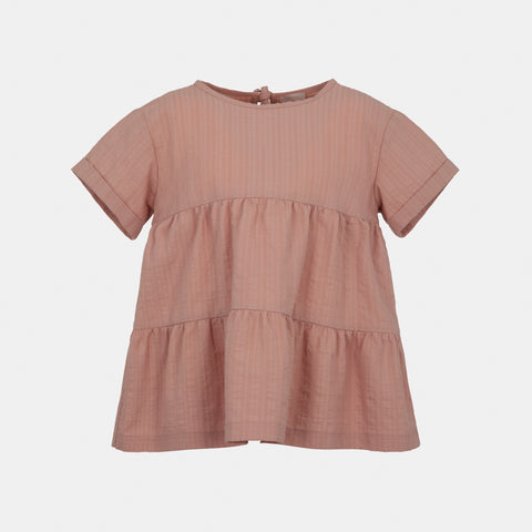 Campioncina in cotone rosa per bambina, con design a balze