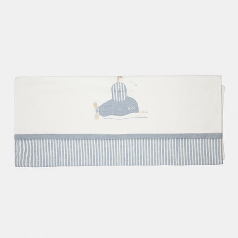 Copertina neonato con design di un sottomarino blu e strisce