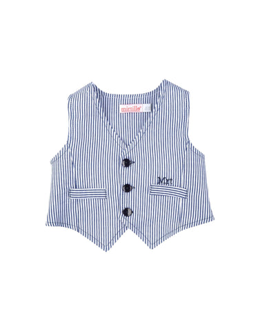 GILET LINO RIGATO - MIRTILLO - Colore: Blu - Stagione: Primavera-Estate